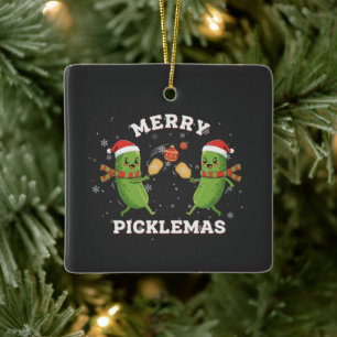 Adorno De Cerámica Divertido Feliz Picklemas Adorable Navidad Pickleb