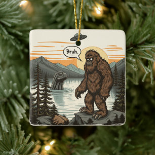 Adorno De Cerámica Divertido Introvertido Bigfoot Sasquatch Loch Ness