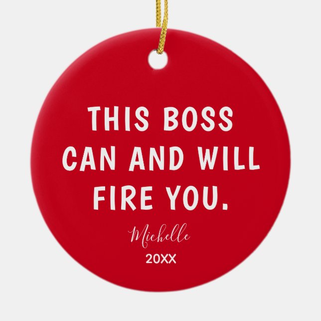 Adorno De Cerámica Divertido jefe rojo Navidades de año personalizado (Frente)
