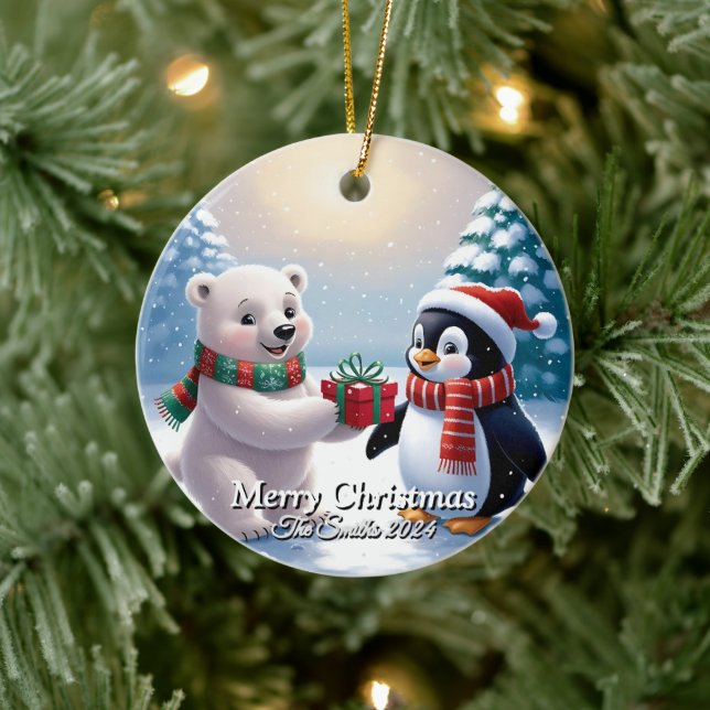 Adorno De Cerámica Divertido, lindo, moderno foto familiar de Navidad (Árbol)