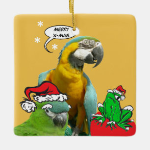 Adorno De Cerámica Divertido loro parlante Merry X-Mas Ornament