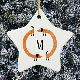 Adorno De Cerámica Divertido perro Dachshund Sausage Monograma Cerámi