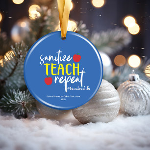 Adorno De Cerámica Divertido Sanitize Teach Repeat Teacher Life