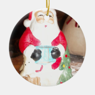 Adorno De Cerámica Divertido Santa con la impresión de arte de nieve
