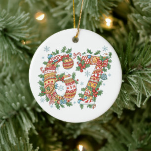 Adorno De Cerámica Divertido Seis Siete 67 Meme de Brainrot de Navida