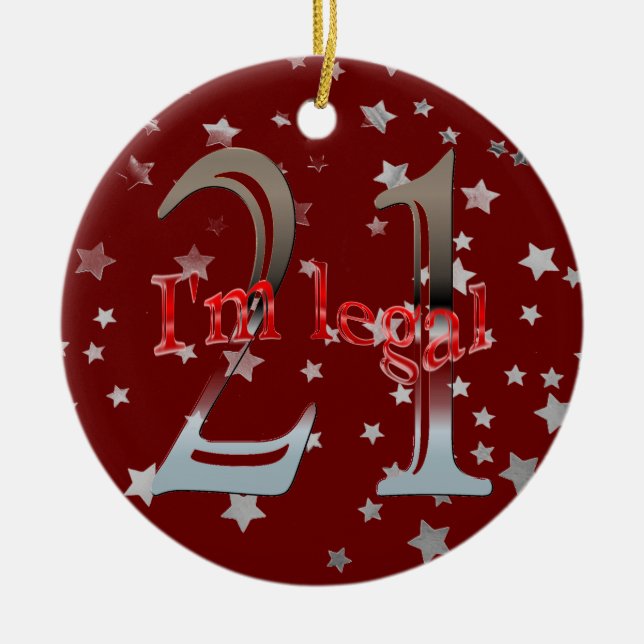 Adorno De Cerámica Divertido soy 21ro navidad legal del rojo de las (Frente)