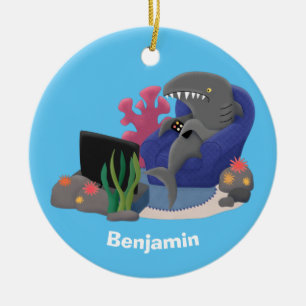 Adorno De Cerámica Divertido tiburón viendo al personalizado de telev