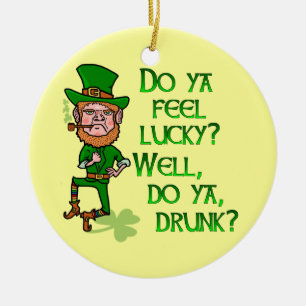 Adorno De Cerámica Divertido y afortunado borracho Leprechaun