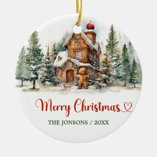 Adorno De Cerámica Divertido y divertido acuarela jengibre invierno b (Frente)