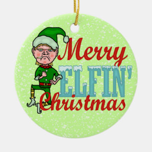 Adorno De Cerámica Divertidos Navidades de Merry Elfin Bah Humbug