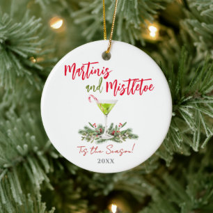 Adorno De Cerámica Diviértete con Martinis y Muérdago Cóctel Navidad