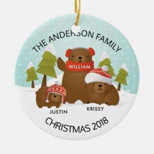 Adorno De Cerámica Diviértete Familia Personalizada De 3 Osos Navidad