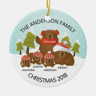 Adorno De Cerámica Diviértete Familia Personalizada De 5 Osos Navidad