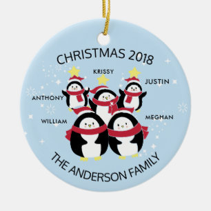 Adorno De Cerámica Diviértete Familia Personalizada De 5 Pingüinos Na