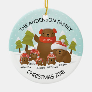Adorno De Cerámica Diviértete Familia Personalizada De 6 Osos Navidad