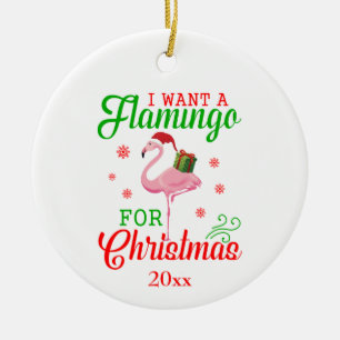 Adorno De Cerámica Diviértete Lindo "Quiero Un Flamenco Para Navidad"