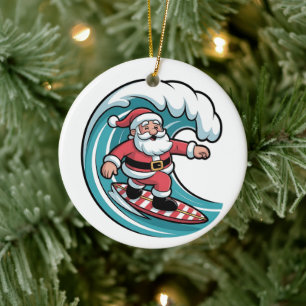 Adorno De Cerámica Diviértete Navidad Santa Tabla de Surfear Surf