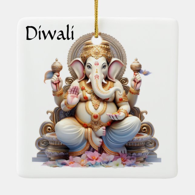 Adorno De Cerámica Diwali Ganesha (Reverso)