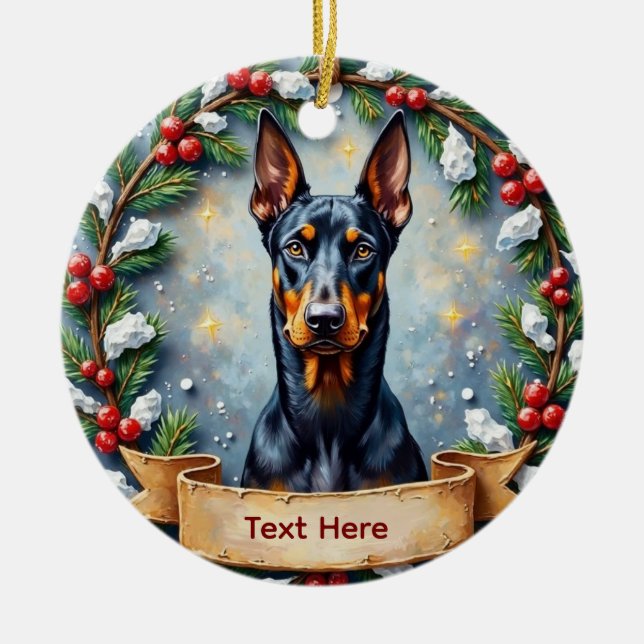 Adorno De Cerámica Doberman Christmas Ornament (Frente)