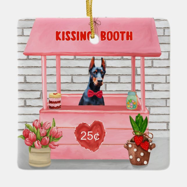 Adorno De Cerámica Doberman Dog El día de San Valentín Kissing Booth (Anverso)