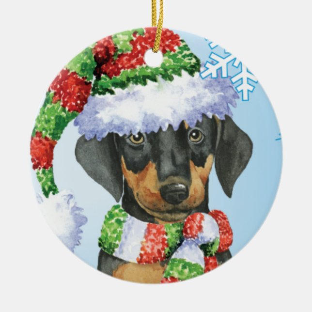 Adorno De Cerámica Doberman feliz de Howliday (Frente)