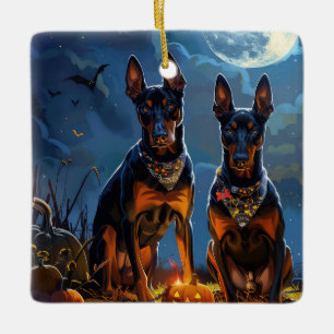 Adorno De Cerámica Doberman Halloween Espeluznante