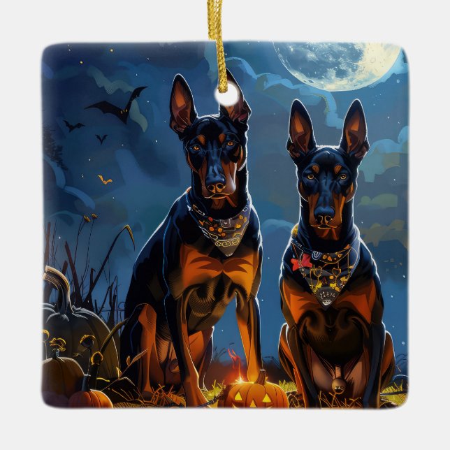 Adorno De Cerámica Doberman Halloween Spooky (Anverso)