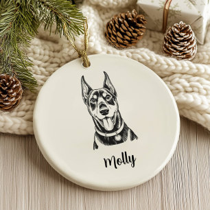 Adorno De Cerámica Dóberman personalizado de Navidad