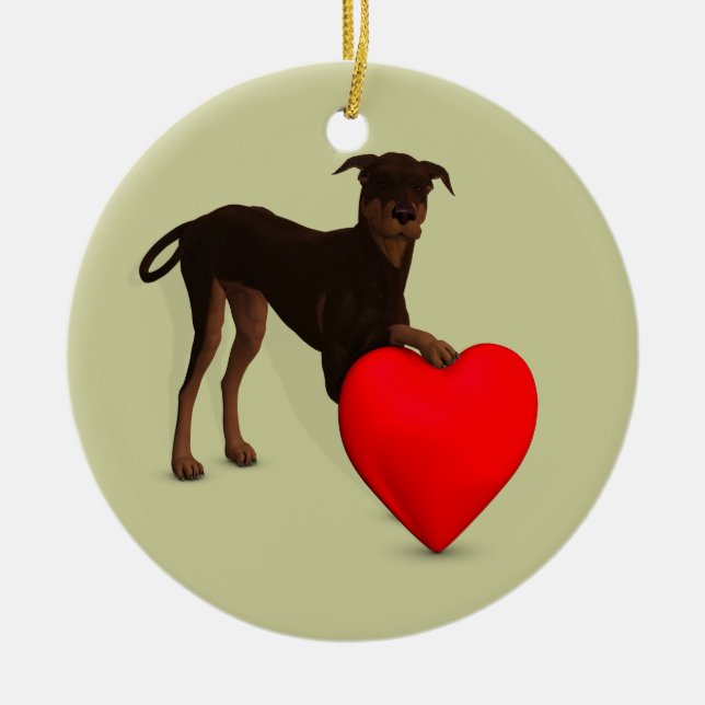 Adorno De Cerámica Doberman Pinscher Con Corazón (Frente)