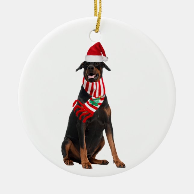 Adorno De Cerámica Doberman Pinscher Con Navidades Gorras Scaft (Frente)