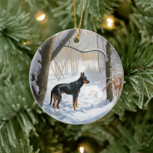 Adorno De Cerámica Doberman Pinscher Deja que nieve Navidad