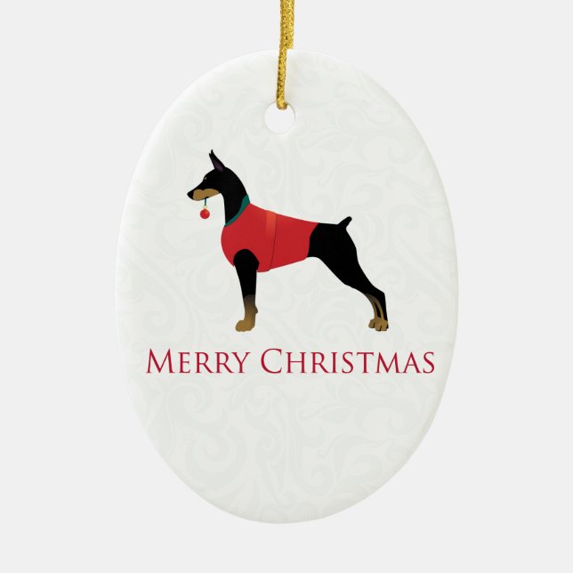 Adorno De Cerámica Doberman Pinscher Dog Merry Christmas Design (Frente)
