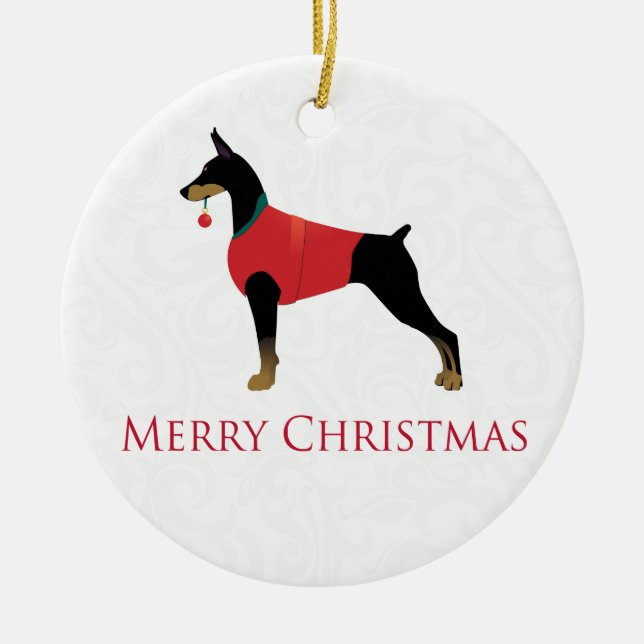 Adorno De Cerámica Doberman Pinscher Dog Merry Christmas Design (Frente)