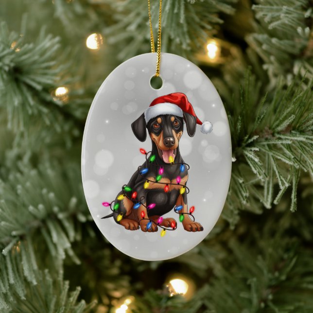 Adorno De Cerámica Doberman Pinscher en luces Navidades (Árbol)