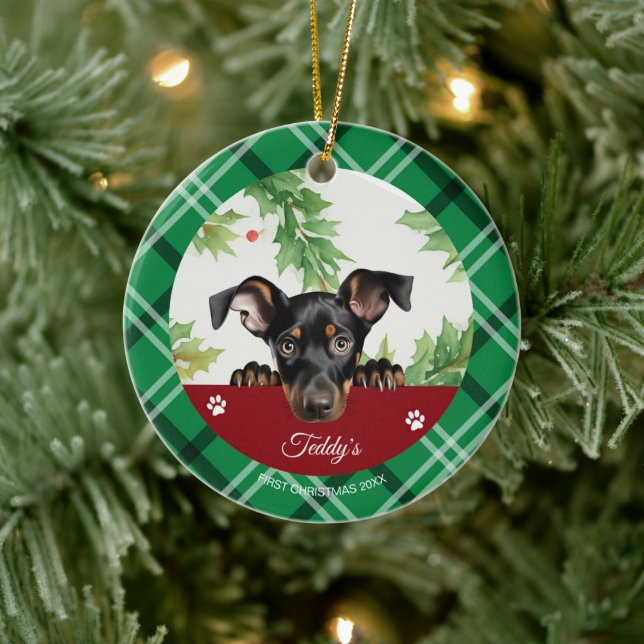 Adorno De Cerámica Doberman Pinscher Personalizada Primera Navidad (Árbol)