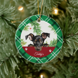 Adorno De Cerámica Doberman Pinscher Primera Navidad Personalizada