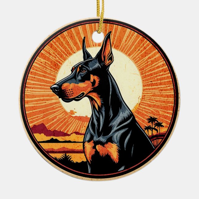 Adorno De Cerámica Doberman Pinscher Retro Sunset Dog Lover (Frente)