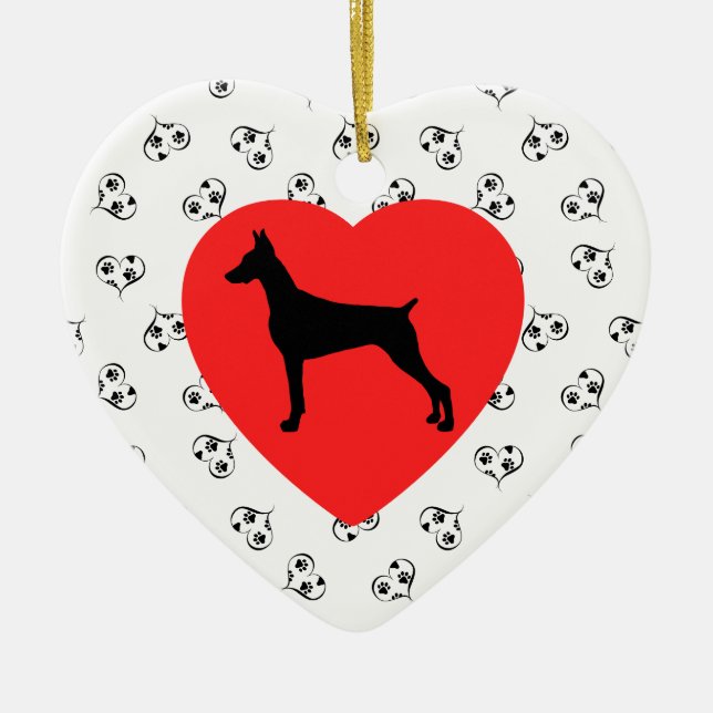 Adorno De Cerámica Doberman Pinscher Silhouette con corazones (Frente)