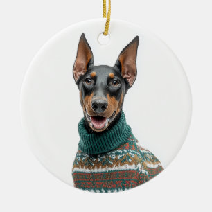 Adorno De Cerámica Doberman Suéter Navideño