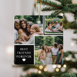 Adorno De Cerámica Doble cara 4 Foto y cita de Bestie Keepsake<br><div class="desc">Los mejores amigos son humanos tan especiales. Sorprenda su bienestar con este maravilloso adorno de citas de amistad y foto del personalizado 4 (cuatro). Con un collage de imágenes moderno, el texto 'MEJORES AMIGOS PARA SIEMPRE' y un lindo corazón blanco. Al revés está la cuarta fotografía de la cita del...</div>