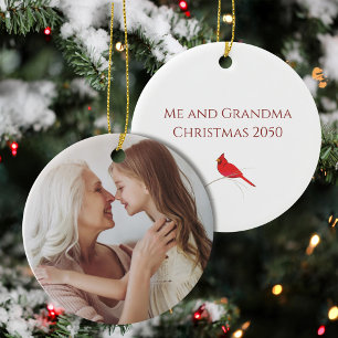 Adorno De Cerámica Doble Navidad de Cardenal Rojo Personalizada