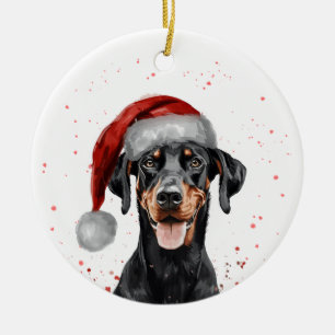 Adorno De Cerámica Doblermann Feliz Perro Navidad Personalizado