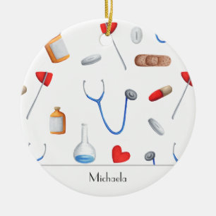 Adorno De Cerámica Doctor Enfermera Equipo Médico Foto Navidad