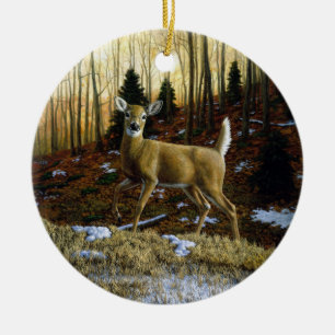 Adorno De Cerámica Doe de ciervo blanco en bosque otoñal