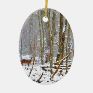 Adorno De Cerámica Doe in the snow, Deer in Lake Arrowhead