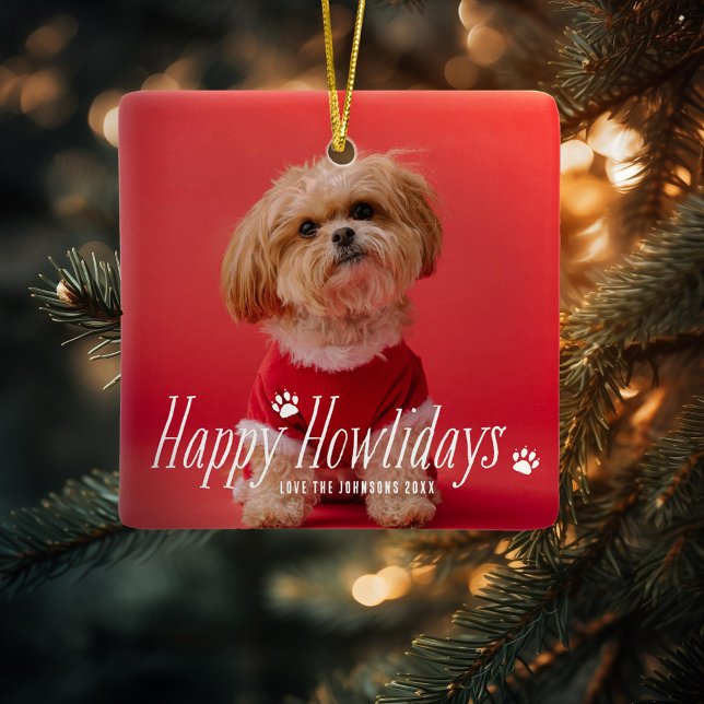 Adorno De Cerámica Dog Happy Howlidays Mascota Holiday Photo (Subido por el creador)