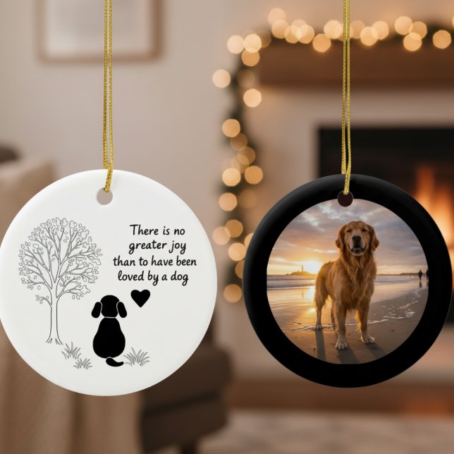 Adorno De Cerámica Dog Lover Joy Quote Keepsake Photo Ornament (Dog lover ornament)