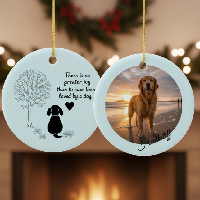 Adorno De Cerámica Dog Lover Joy Quote Keepsake Photo Ornament (Photo dog memorial ornament)