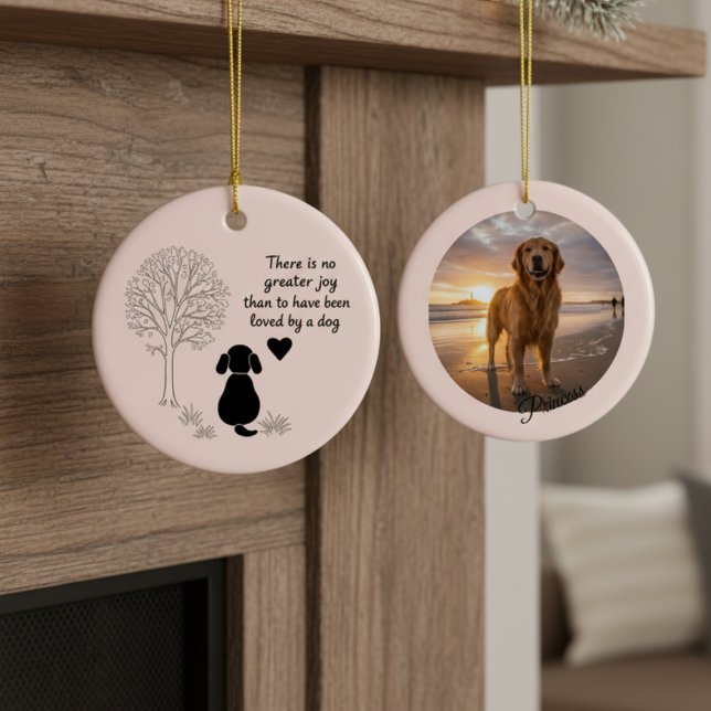 Adorno De Cerámica Dog Lover Joy Quote Keepsake Photo Ornament (Dog lover memorial photo ornament)