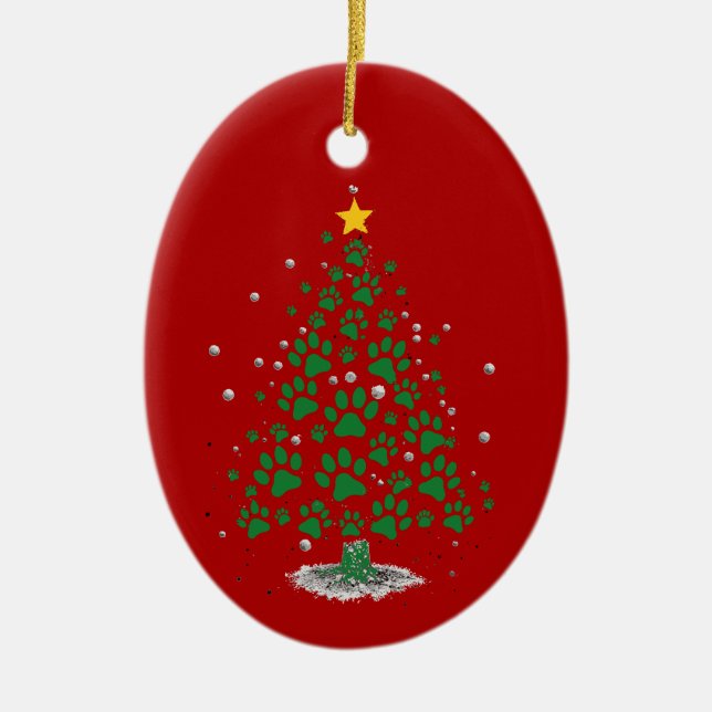 Adorno De Cerámica Dog Lover Paw Print Christmas Tree (Frente)